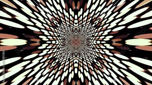 Kaleidoscope style mesmerizing abstract geometric tunnel with vibrant symmetry effects