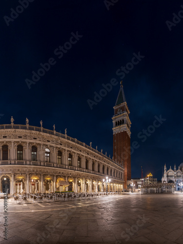 Illuminated Piazza San Marco at Night with Doge's Palace and St Mark's Campanile, Venice, Italy
