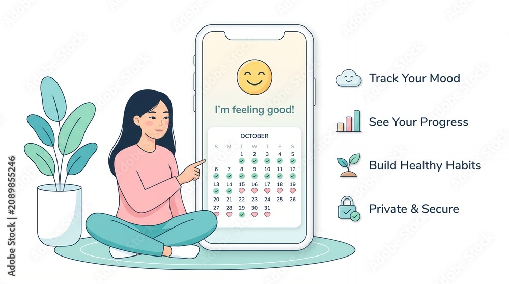 Obraz premium Mental health and habit tracking mobile application concept