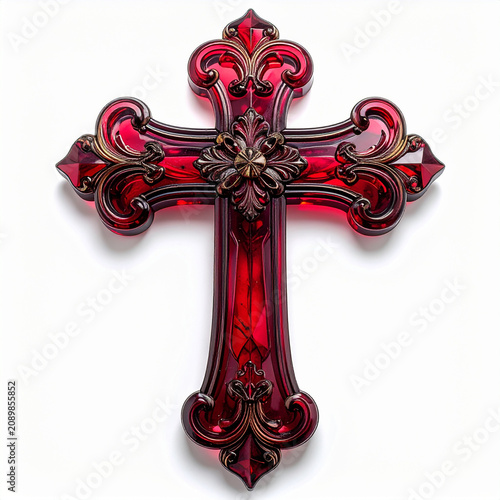 Decorative vintage red glass filigree cross