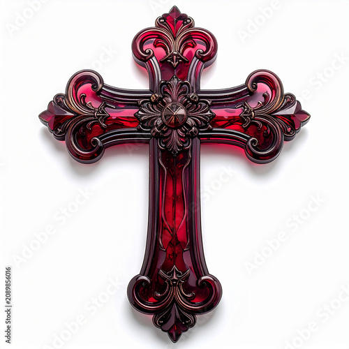 Decorative vintage red glass filigree cross