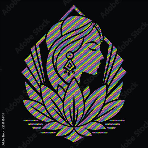 Minimalist Woman Face Lotus Logo with Halftone Dot Vector for Beauty Spa Branding, Yoga and Tattoo Design.