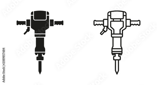 Quadro su tela Jackhammer Silhouette In Black And White Two Versions Shown