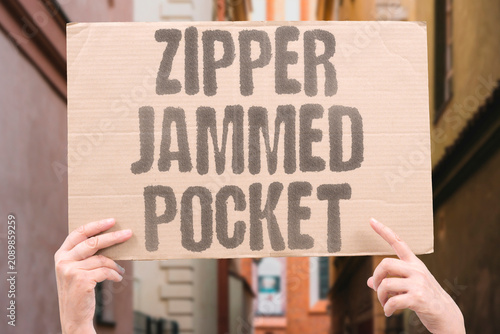 Cuadro en lienzo "Zipper jammed pocket" Fastener stuck inside inner compartment