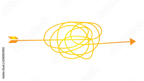 Bild auf Leinwand Confused arrow path with tangled line, concept of problem solving or complex journey
