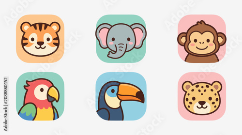 Photography Cute jungle animal faces icons