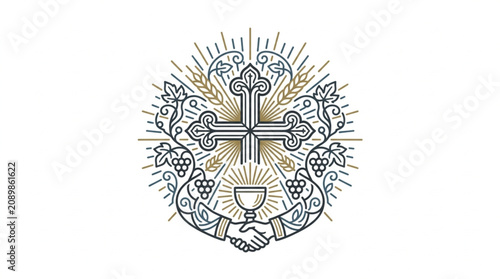 Foto Christian cross with chalice and grapes symbolizing communion and faith