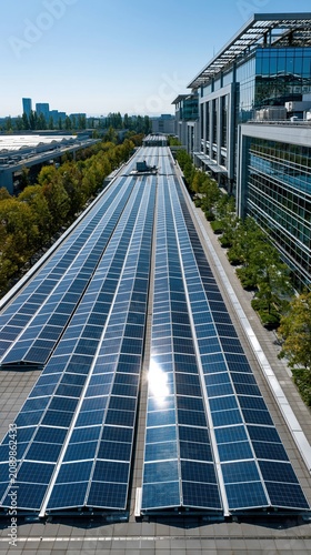 Large Photovoltaic Solar Array on an Industrial Rooftop