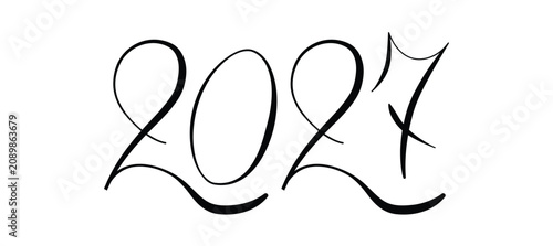 2027 sign - decoration continuous line hand drawing sign for year calendar. Editable stroke single line