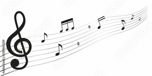 Fotografía Musical notes and treble clef black silhouette on white background