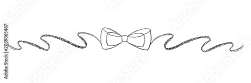 Chalk coquette bow on ribbon. Hand drawn vector illustration isolated on white background for design template wedding, Birthday, Christmas decoration or discount, sale.