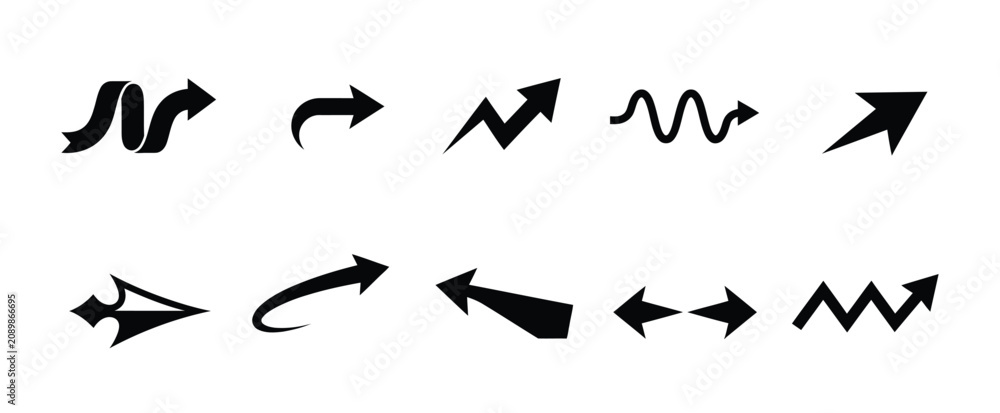 Fototapeta premium Creative Arrow Icon Set – Curved, Zigzag, Wavy and Directional Navigation Vector Symbols