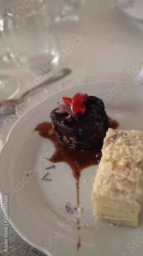 Beef Tournedos with Potato Millefeuille presented in an elegant gala table