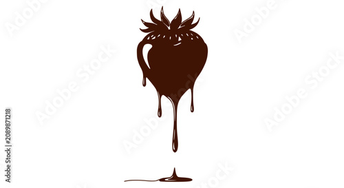 Schilderij op canvas Chocolate Covered Strawberry Silhouette Dripping Dark Melted Cocoa on White Back