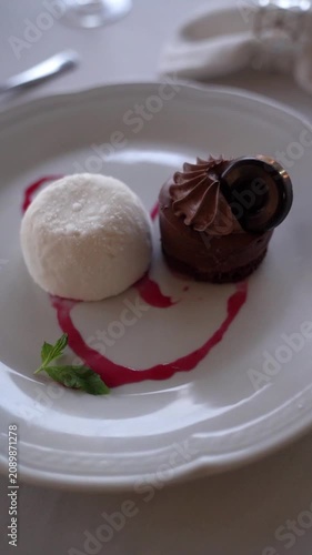 Chocolate Marquise with Artisan Ice Cream with an elegant table setting