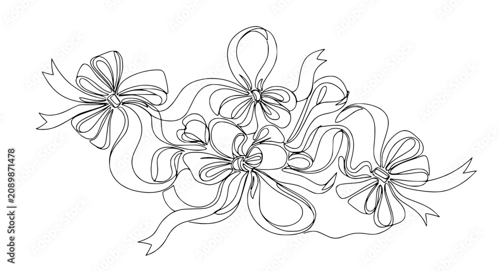 Fototapeta premium Elegant Ribbon Bows Cluster - Decorative Outline Art