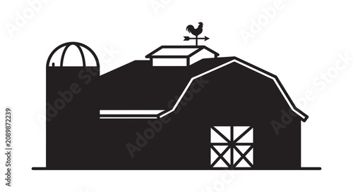 Foto Farm Building With Weathervane Rooster Silhouette barn
