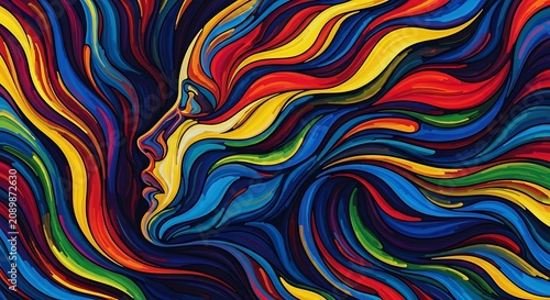 Vibrant abstract human profile with flowing colorful lines