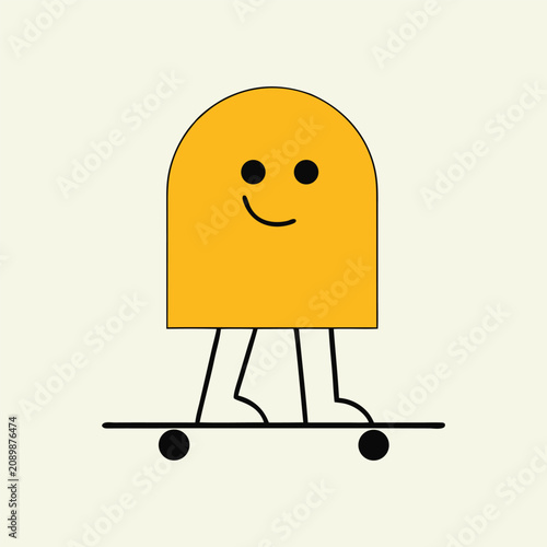 Cheerful cartoon character on skateboard minimalist vector illustration