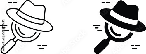 Detective magnifying glass and fedora vector illustration