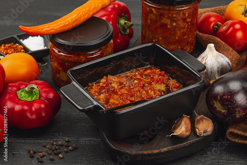 Bild auf Leinwand Vegetable caviar, traditional vegan stewed dish, saute
