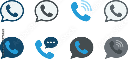 Cuadro en lienzo Phone call and message icon set featuring telephone handset speech bubble and in