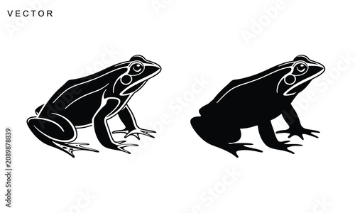 Tableau sur toile Frog logo, Frog toad amphibian black silhouette logo svg vector illustration