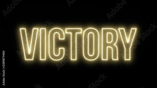 The word VICTORY glowing with energetic electric bolts and lightning sparks on a black background
