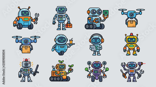 Canvastavla Cute robot characters and drones