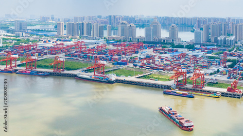 Photography Shanghai Port Aerial View - Modern City and Maritime Transport
