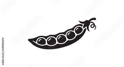 Foto Pea pod with seven peas black silhouette