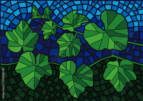 colorful leaf pattern and moses stained glass illustration vector