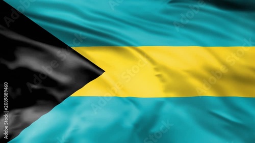 Bahamas flag waving in wind close up footage realistic 3d animation national baha flag smooth.