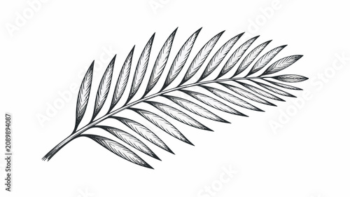 Tableau sur toile Detailed black and white illustration of a palm frond