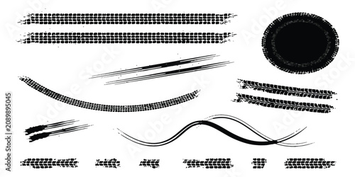 Canvastavla Black tire track marks and vehicle wheel skid traces collection