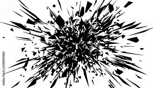 Photos Abstract black and white explosion of sharp shards and fragments radiating outwa