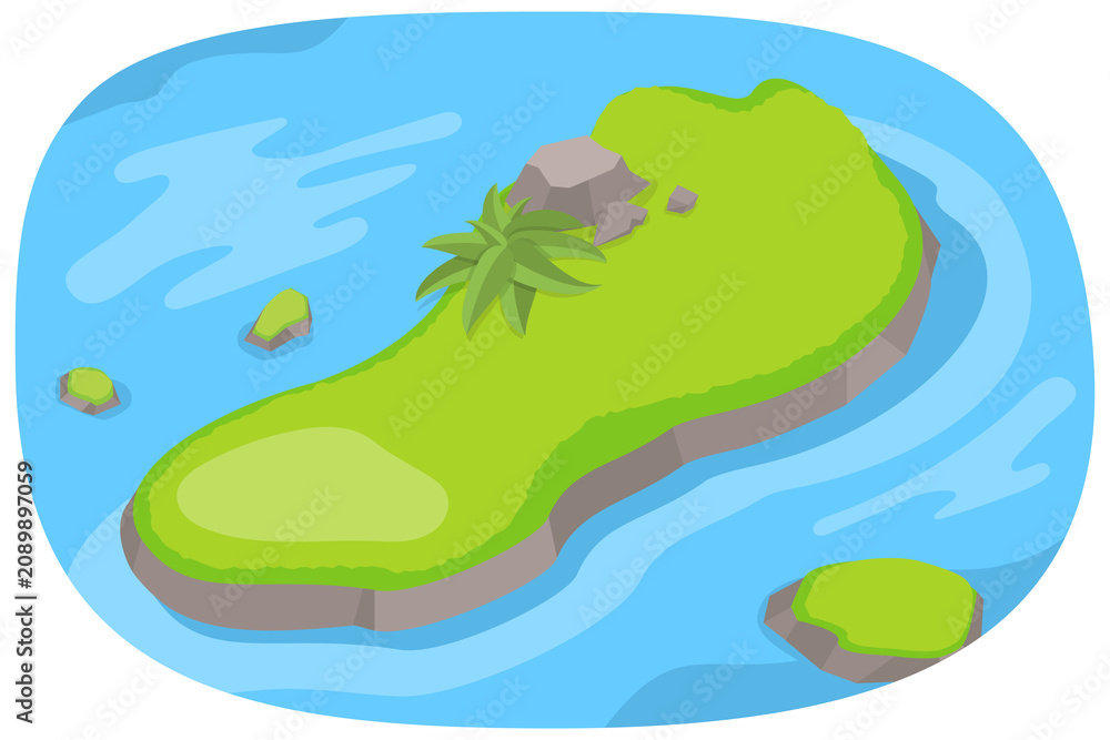 Naklejka premium 3D Isometric Flat Illustration of Tropical Island, Piece of Land In The Sea