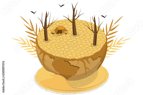 3D Isometric Flat  Illustration of Desertification, Turning Desert Into Fertile Land For World Day