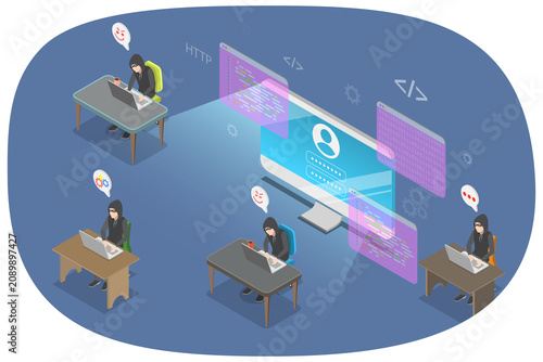 Quadro su tela 3D Isometric Flat  Illustration of Unauthorized Access , Hidden Backdoor For Byp