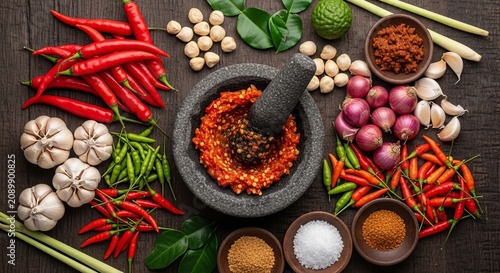 Traditional Indonesian Sambal Chili Sauce With Fresh Red Chilies and Spices