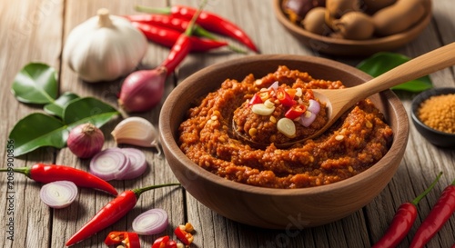Traditional Indonesian Sambal Chili Sauce With Fresh Red Chilies and Spices
