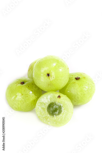 Fresh Green Gooseberries with Water Droplets Isolated on White Background - Studio Still Life Photography