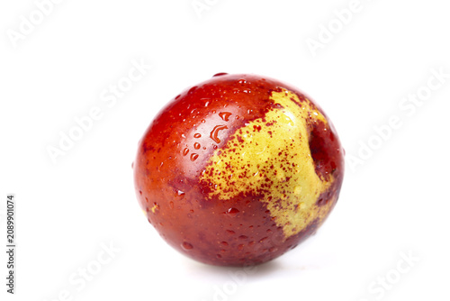 Fresh Red Apple with Water Droplets Studio Photography on White Background