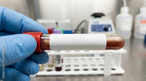 Barcode label wrapped around a blood collection tube showing the unique accession number and patient identifiers