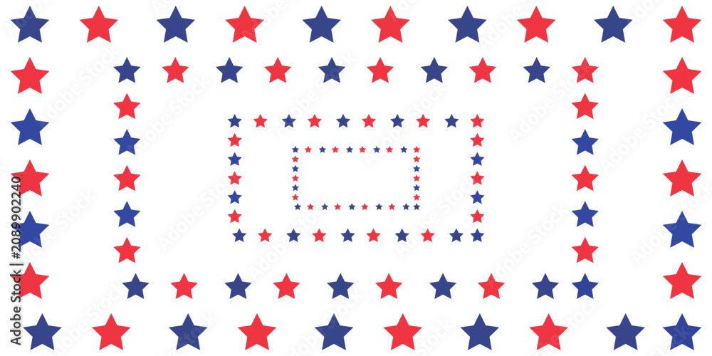 Fototapeta premium American patriotic stars horizontal frame . American patriotic border frame for cards and invitations . Vector illustration