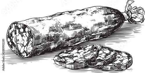 vector drawing of a whole salami stick in sketch style