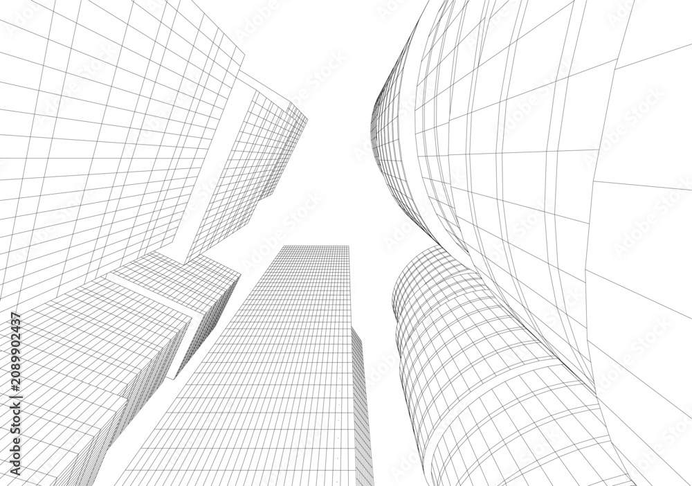 Fototapeta premium abstract buildings, architectural drawing 3d