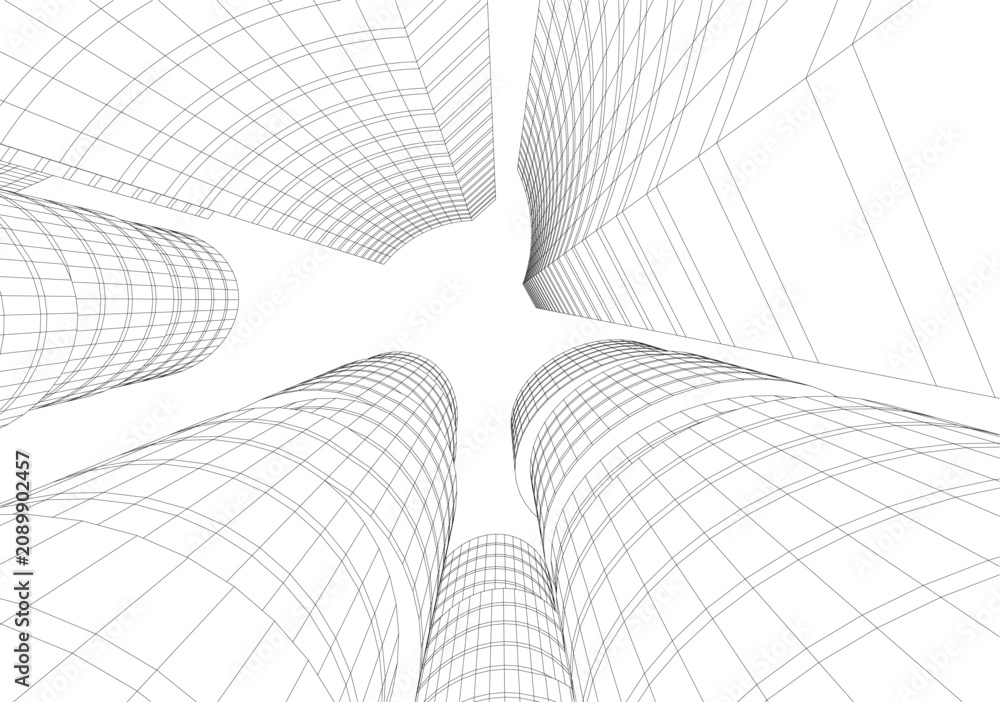 Obraz premium abstract buildings, architectural drawing 3d