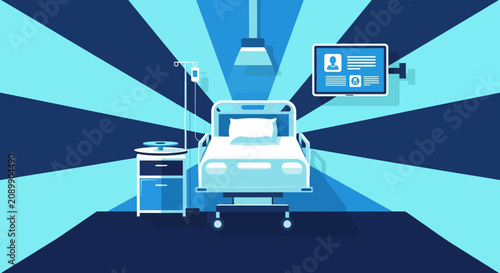 Hospital Room Scene: Modern Medical Environment Illustrative Vector Art in a Graphic Style