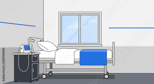 Hospital Room Scene: Modern Medical Environment Depicting Patient Care and Health Equipment
